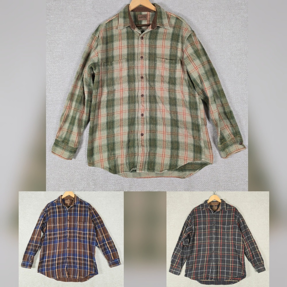 St‎ Johns Bay Mens Flannel Shirts Lot of 3 Large Tall LT Plaid Corduroy Collar